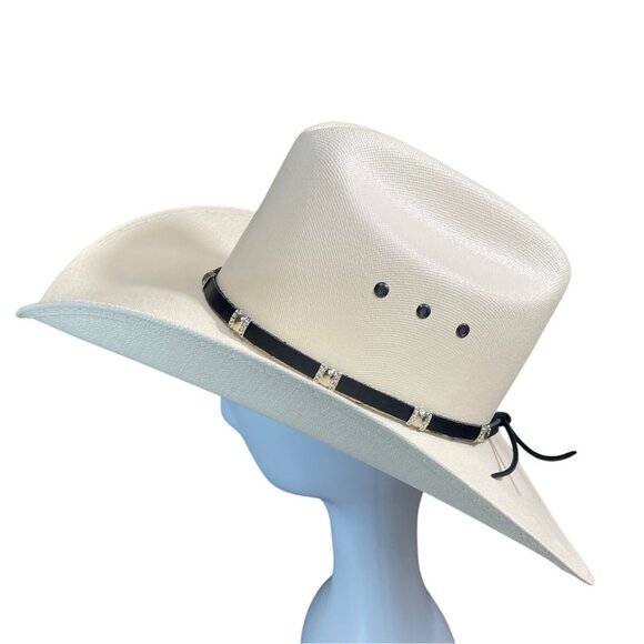 Lone Star White Western Cowboy Hat With Black Band & Silver Accents - Picture 4 of 10